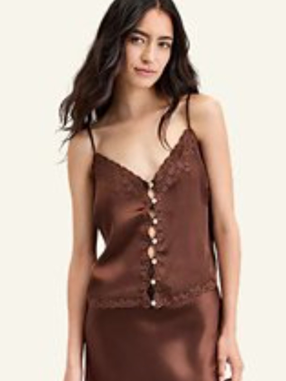 BLENCA ypung contemporary Black Satin Lace-Trim Camisole Top